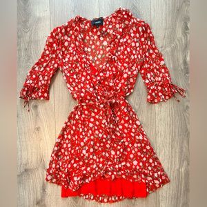 The Kooples Red & Pink Floral wrap around dress. NWT!